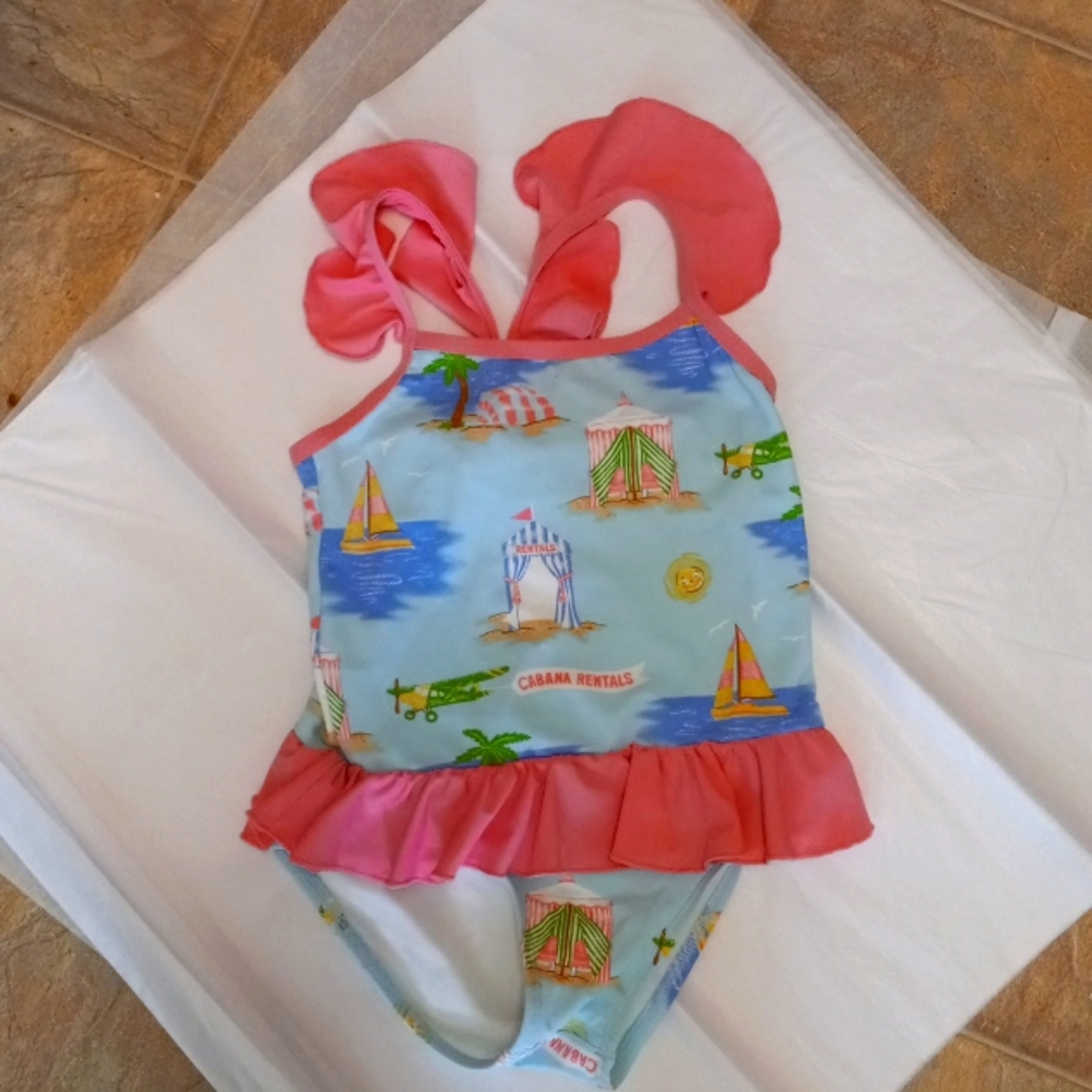 The Beaufort Bonnet Company Kids Swim One-Piece - Light Blue & Coral